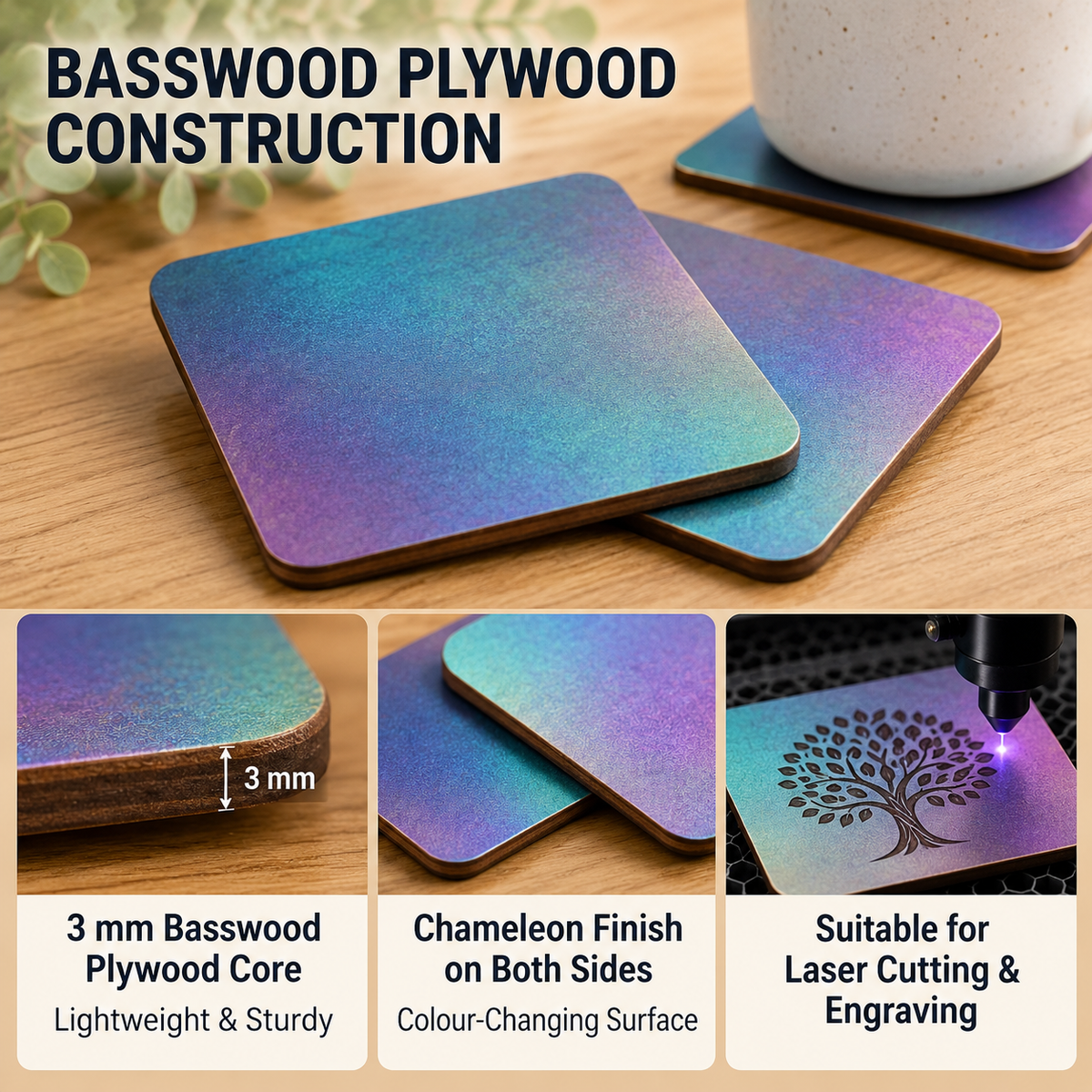 Chameleon Coaster Blanks – Set of 4