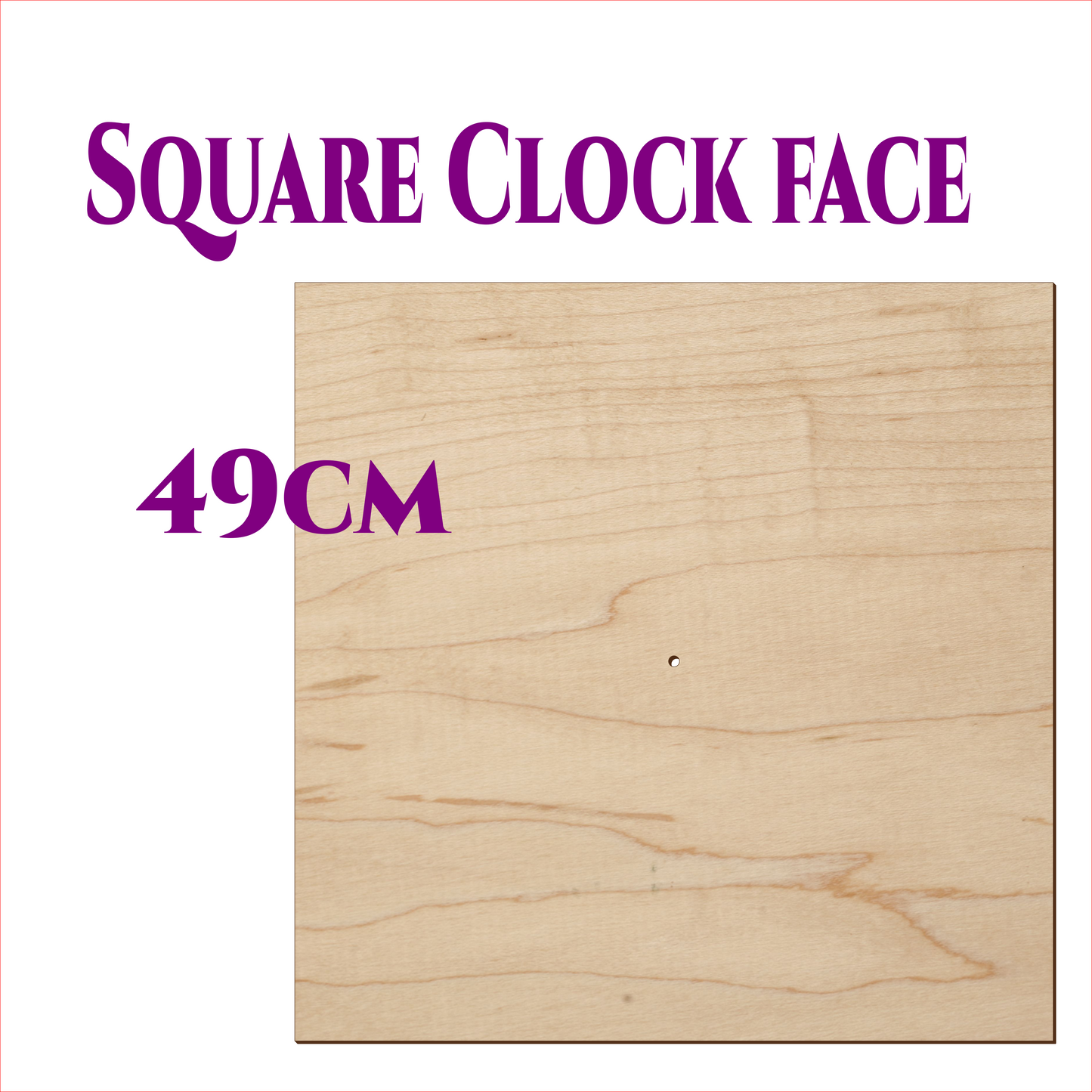 Square wooden clock face 49cm made from 3mm birch plywood with a centre hole