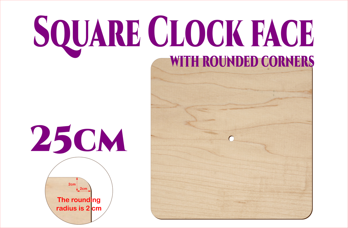 Square Round Corners Clock Face - size from 10cm to 25cm