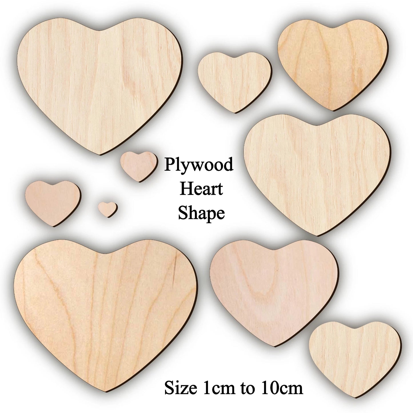 Wooden Heart Craft Shapes – Laser Cut Birch Plywood 3mm (1–10 cm)