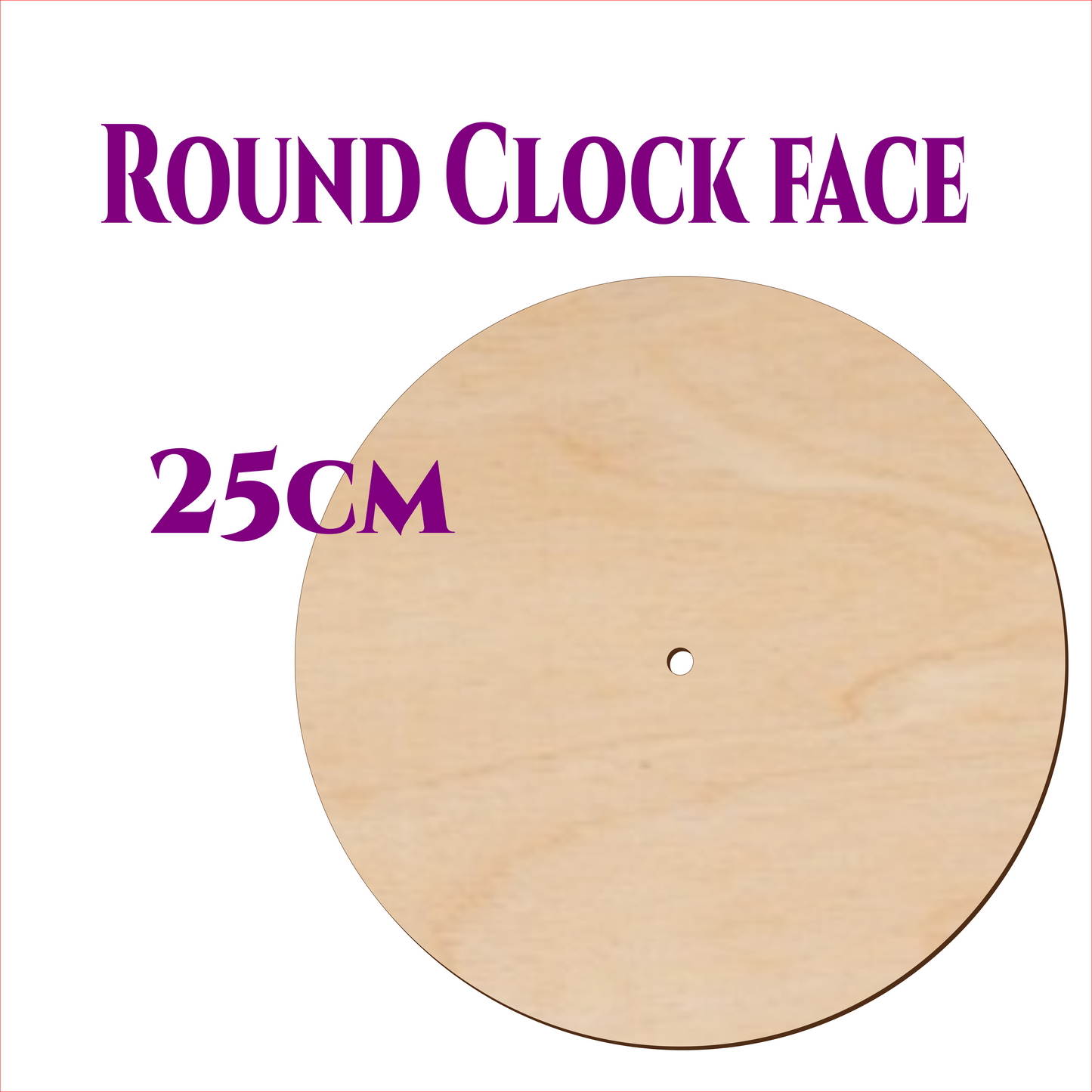 Round wooden clock face 25cm made from 3mm birch plywood with centre hole