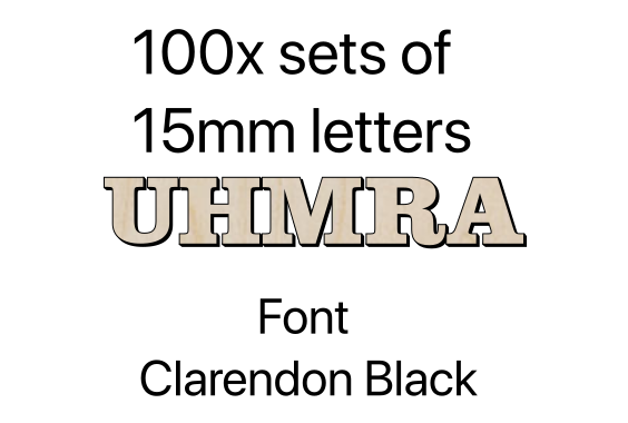 100x 15mm letters - UHMRA - 3mm plywood