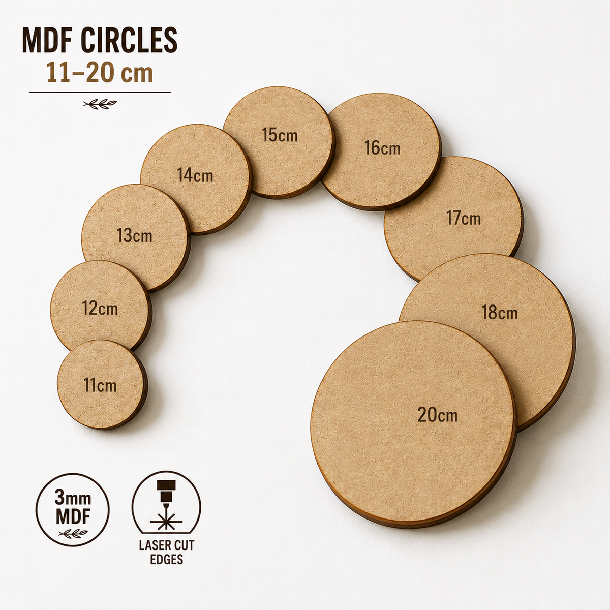 11cm to 20cm Circle Shape - 3mm MDF