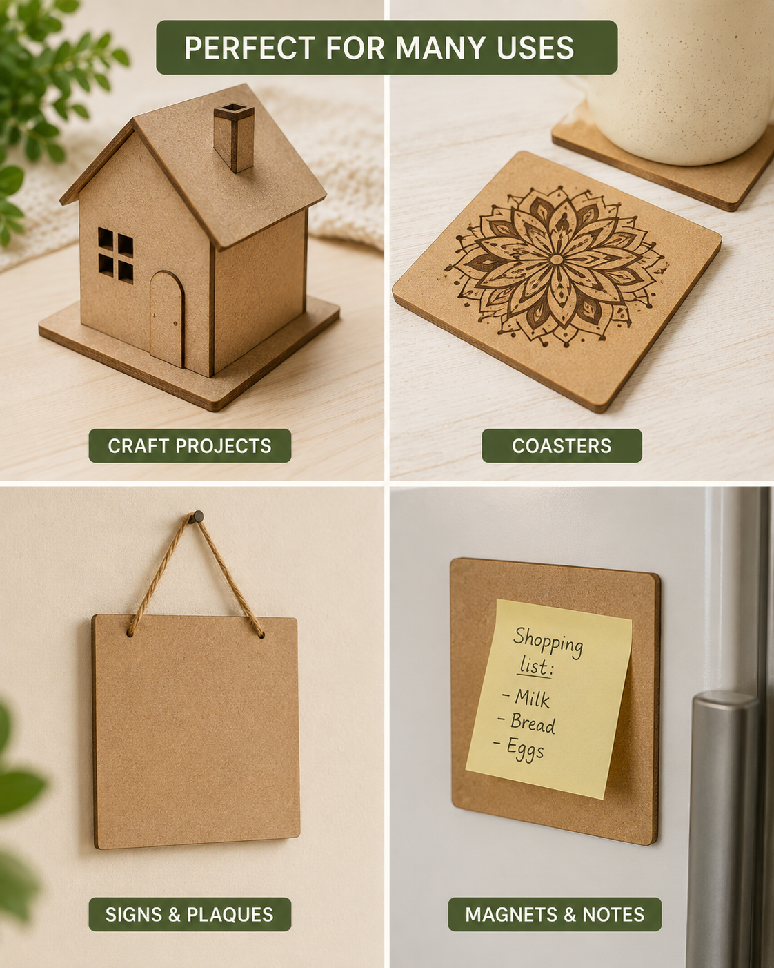 21cm to 30cm Laser-Cut MDF Square Shapes – 3mm Craft Blanks