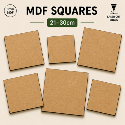 21cm to 30cm Laser-Cut MDF Square Shapes – 3mm Craft Blanks