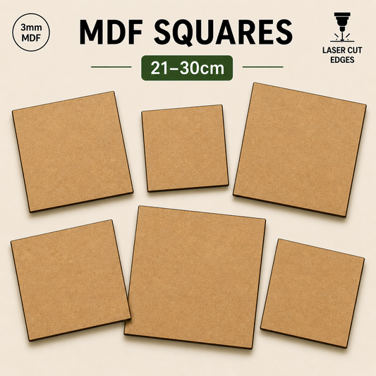 21cm to 30cm Laser-Cut MDF Square Shapes – 3mm Craft Blanks