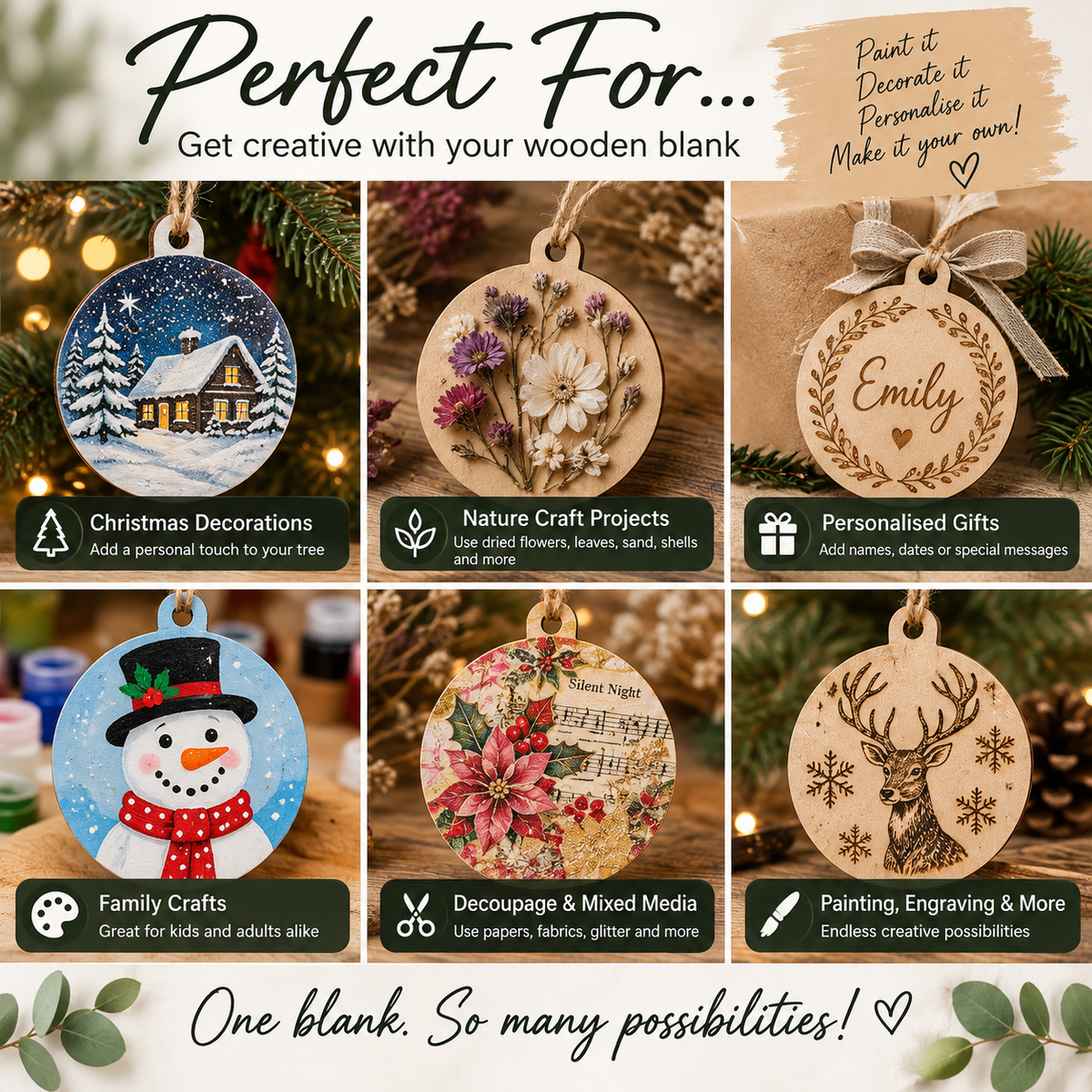 Round MDF Christmas Bauble Blanks – 2.5cm to 30cm