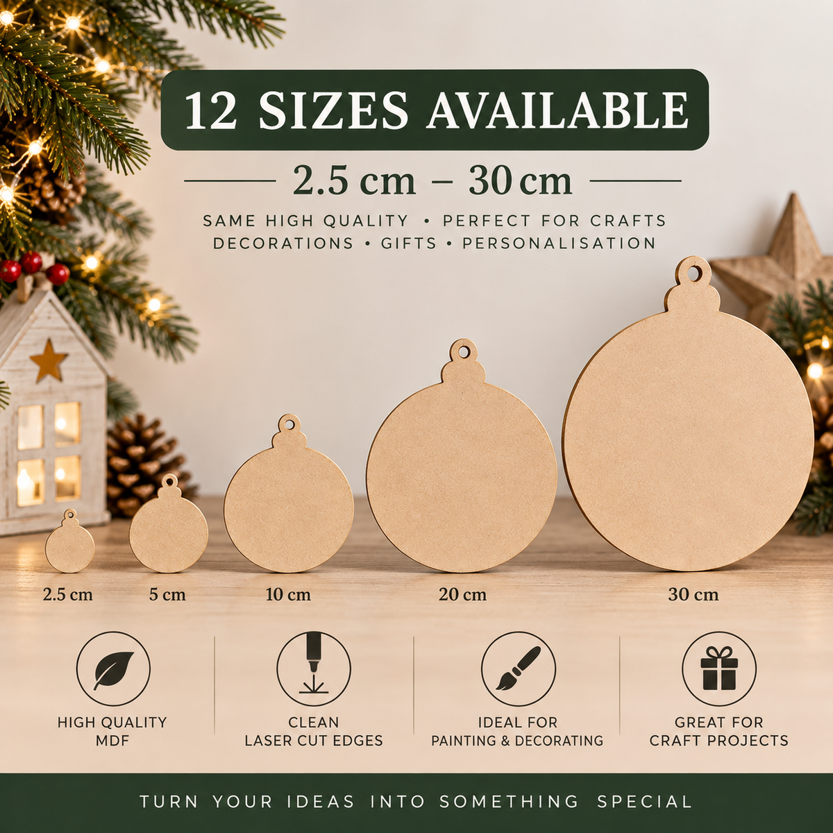 Round MDF Christmas Bauble Blanks – 2.5cm to 30cm