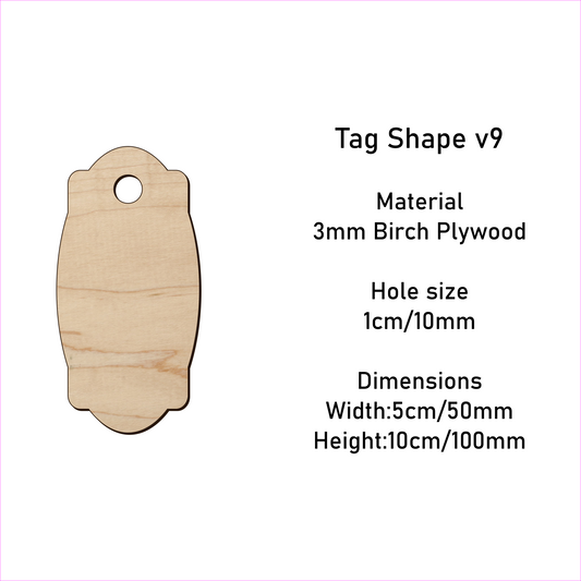 Wooden Gift Tag Shape 10x 5 cm v9