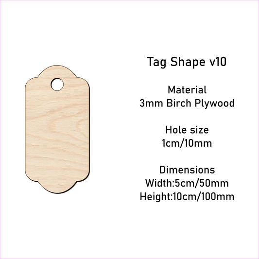 Wooden Gift Tag Shape 10x 5 cm v10