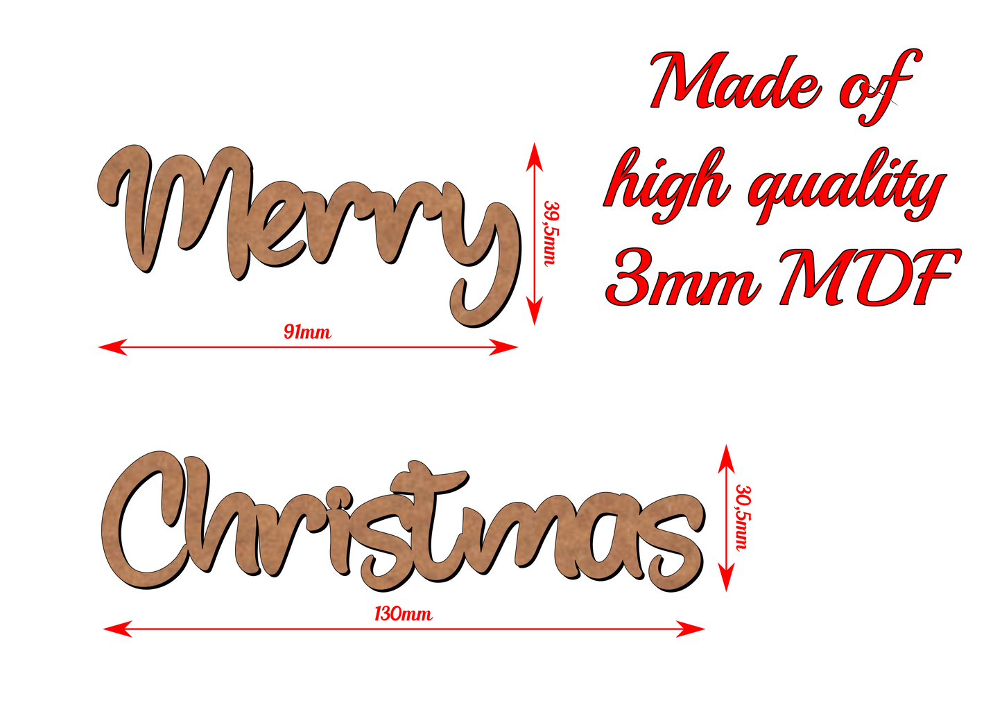 Merry Christmas Wooden Word Inscription - 3mmMDF - v1