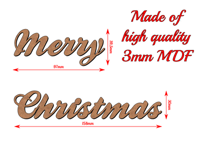 Merry Christmas Wooden Word Inscription - 3mm MDF - v2