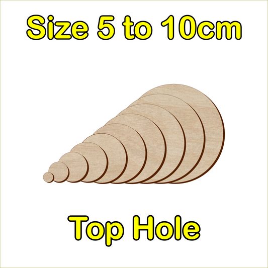 5cm to 10cm Circle Shape - Top Hole - 3mm Baltic Birch Plywood