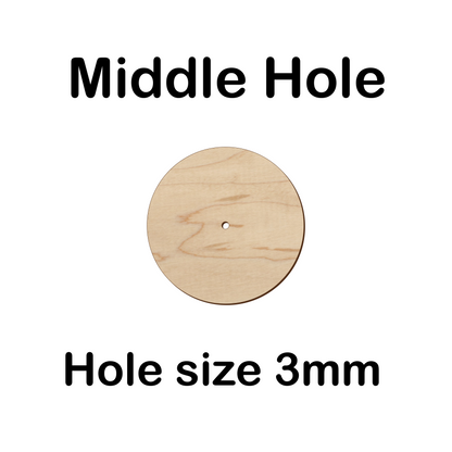 5cm to 10cm Circle Shape - Middle Hole - 3mm Baltic Birch Plywood