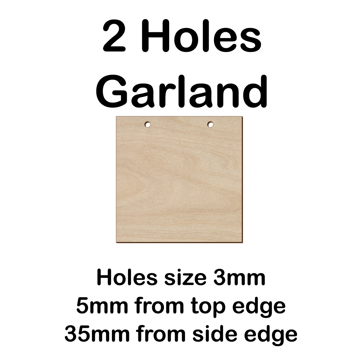 5cm to 10cm Square Shape - 2 Holes Garland - 3mm Baltic Birch Plywood