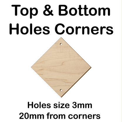 5cm to 10cm Square Shape - 2 Holes Corners Top & Bottom - 3mm Baltic Birch Plywood