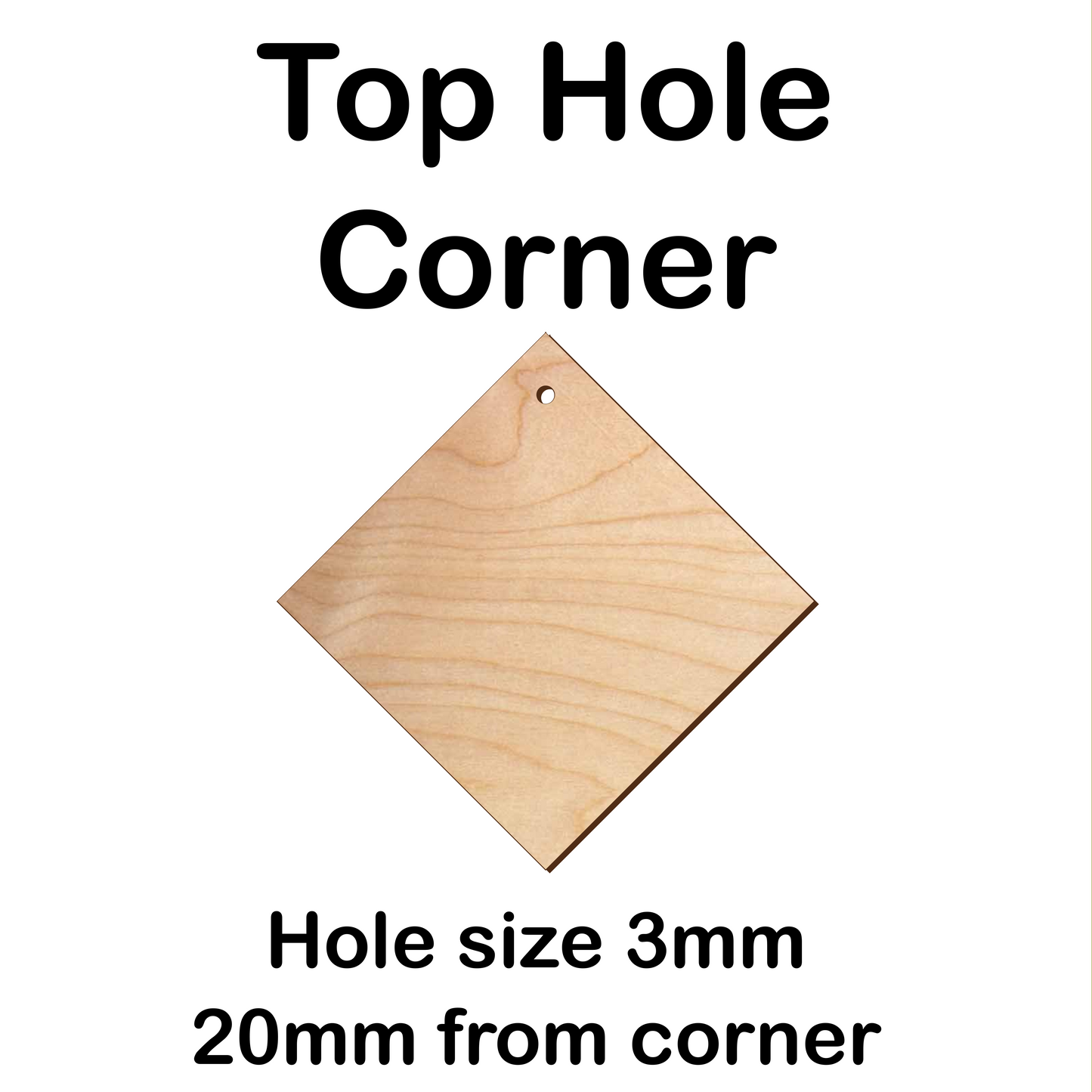 5cm to 10cm Square Shape - 1 Hole Top Corner - 3mm Baltic Birch Plywood