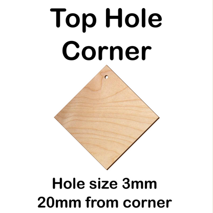 5cm to 10cm Square Shape - 1 Hole Top Corner - 3mm Baltic Birch Plywood