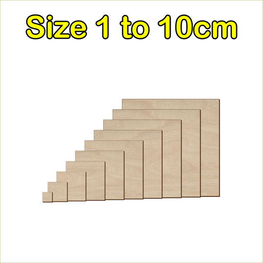 1cm to 10cm Square Shape - 3mm Baltic Birch Plywood