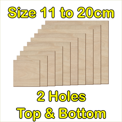 11cm to 20cm Square Shape - 2 Holes Top & Bottom - 3mm Baltic Birch Plywood