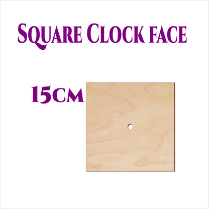 Square wooden clock face 15cm made from 3mm birch plywood with a centre hole