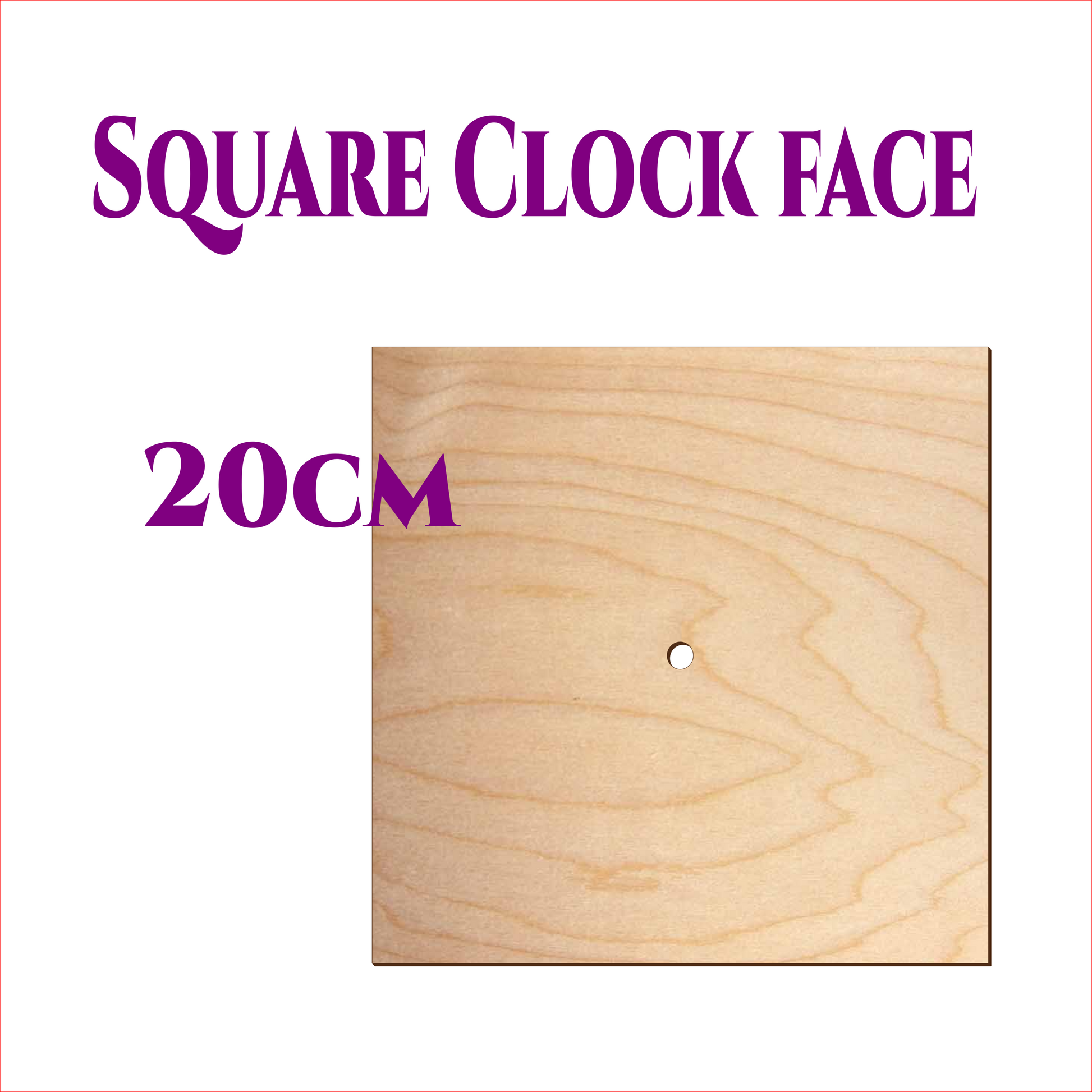 Square wooden clock face 20cm made from 3mm birch plywood with a centre hole