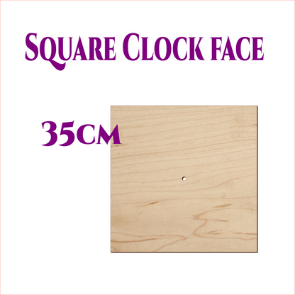 Square wooden clock face 35cm made from 3mm birch plywood with a centre hole