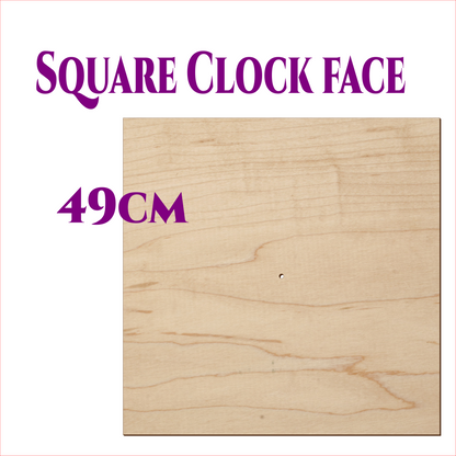 Square wooden clock face 49cm made from 3mm birch plywood with a centre hole