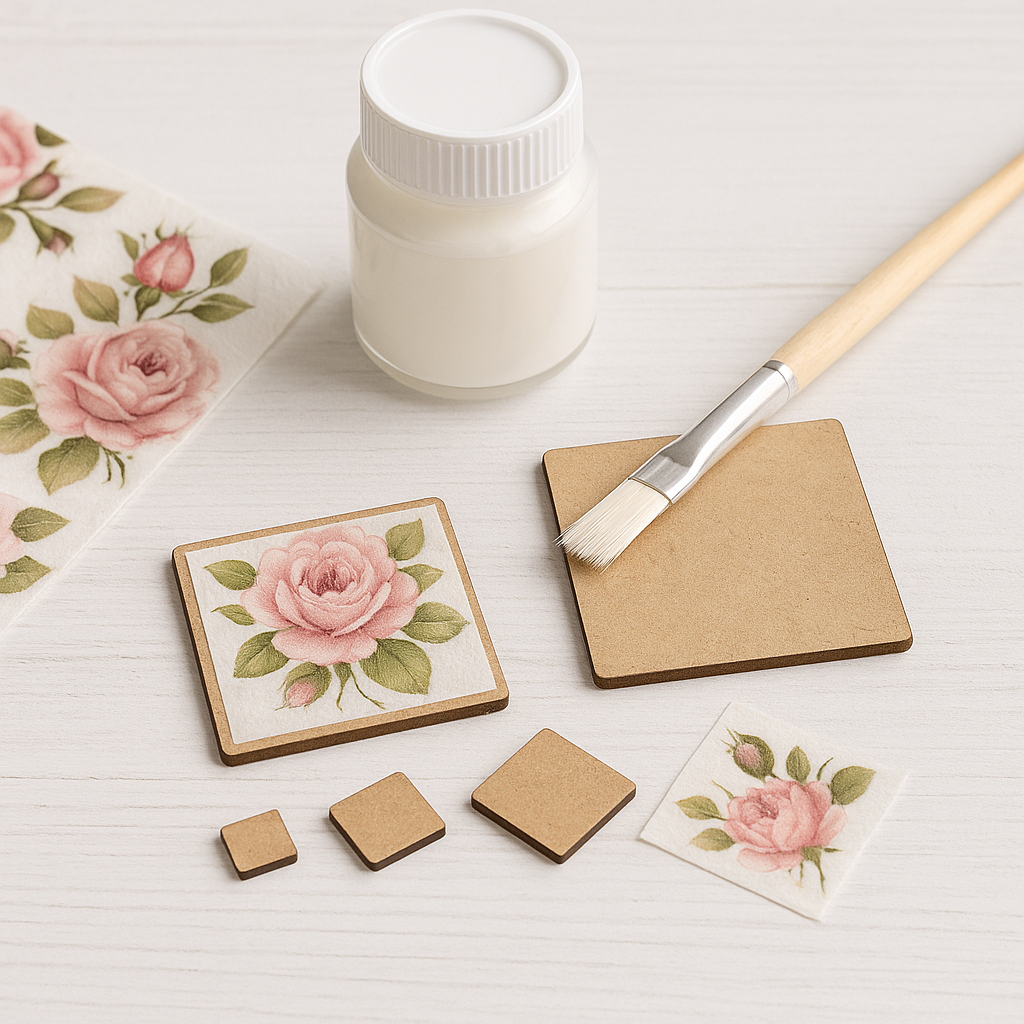 mdf square decoupage small tiles flower design