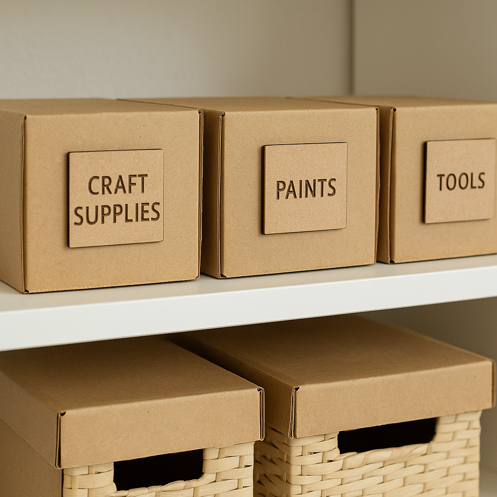 mdf square labels storage boxes shelf organisation