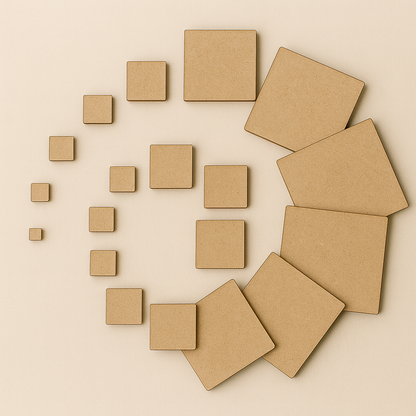 1cm to 10cm Laser-Cut MDF Square Shapes – 3mm Craft Blanks