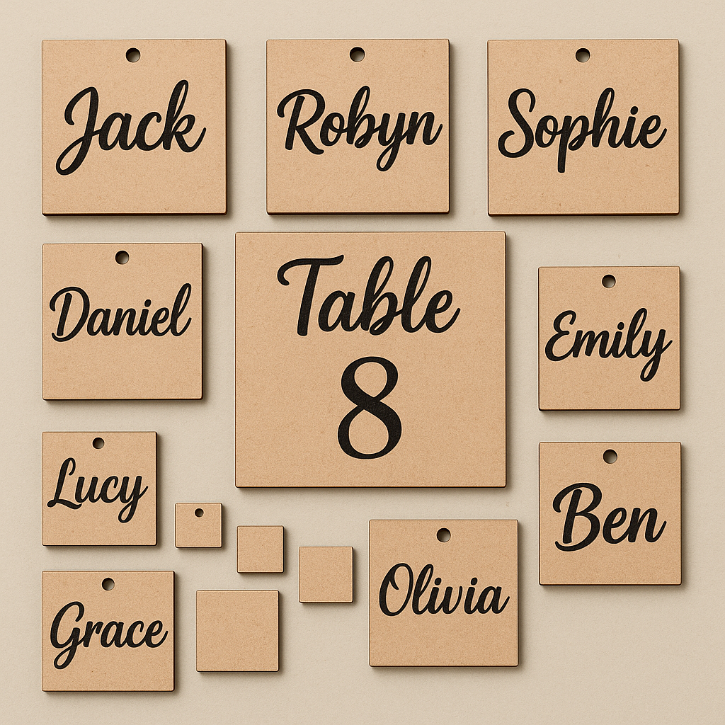 1cm to 10cm Laser-Cut MDF Square Shapes – 3mm Craft Blanks