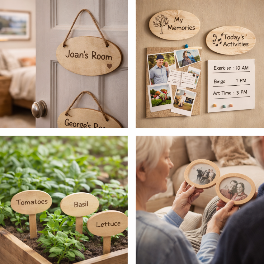 Oval birch plywood craft shapes used in care home and senior living applications
