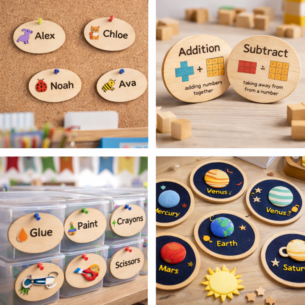 Oval birch plywood craft shapes used in educational and classroom learning activities