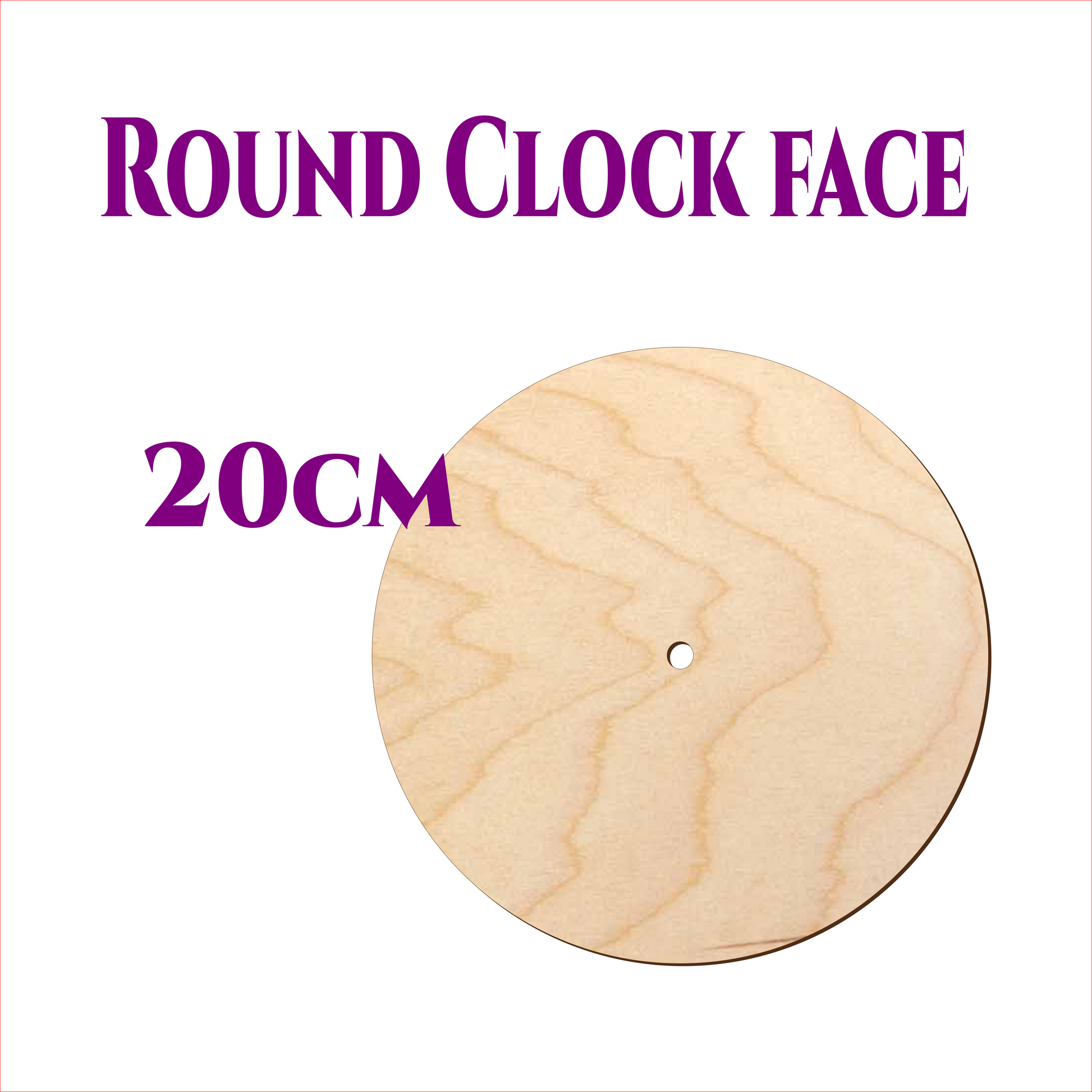 Round wooden clock face 20cm made from 3mm birch plywood with centre hole