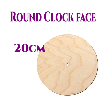 Round wooden clock face 20cm made from 3mm birch plywood with centre hole