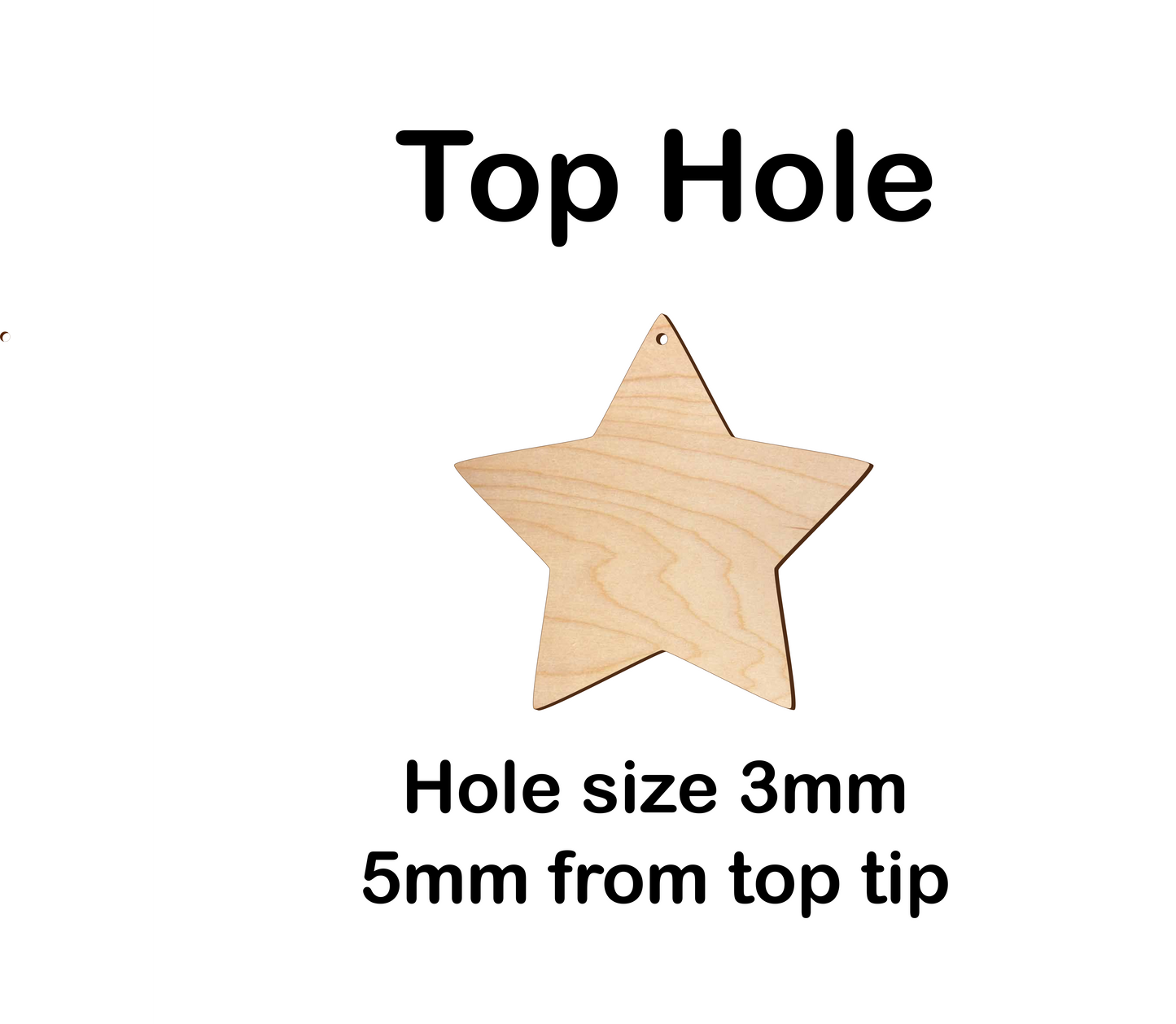 5cm to 20cm Star Shape - Top Hole - 3mm Baltic Birch Plywood