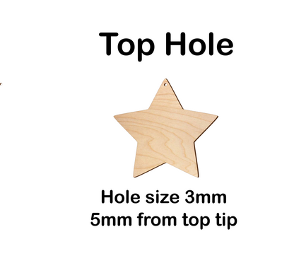 5cm to 20cm Star Shape - Top Hole - 3mm Baltic Birch Plywood