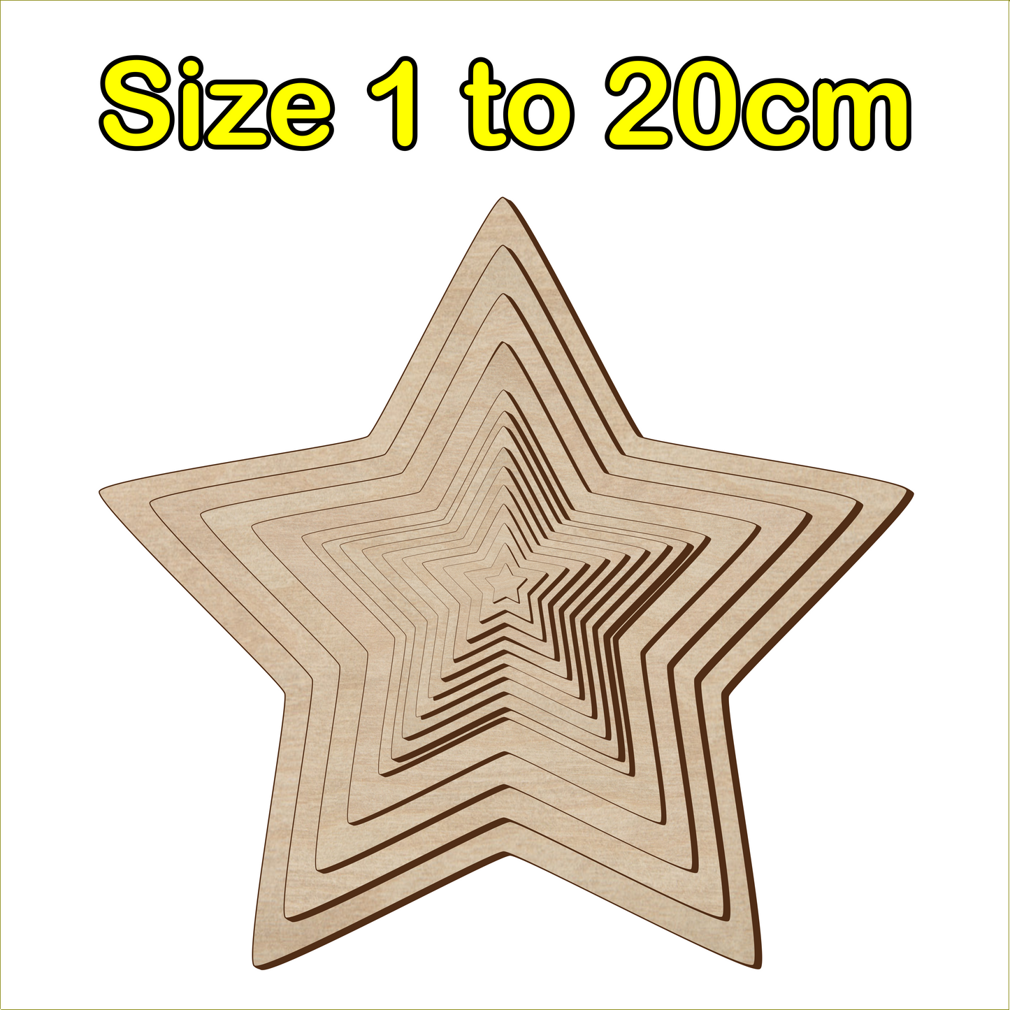 1cm to 20cm Star Shape - 3mm Baltic Birch Plywood