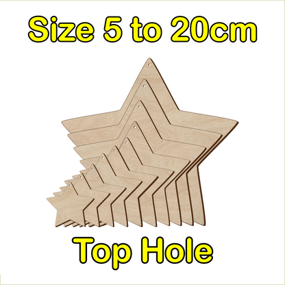 5cm to 20cm Star Shape - Top Hole - 3mm Baltic Birch Plywood