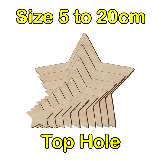 5cm to 20cm Star Shape - Top Hole - 3mm Baltic Birch Plywood