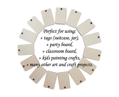 50x Wooden Gift Tag Rectangle Shape