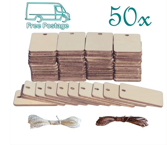 50x Wooden Gift Tag Rectangle Shape