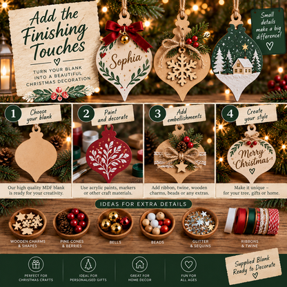 MDF Pointed Christmas Bauble Blank - 2.5cm to 30cm