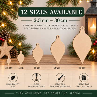 MDF Pointed Christmas Bauble Blank - 2.5 cm to 30 cm