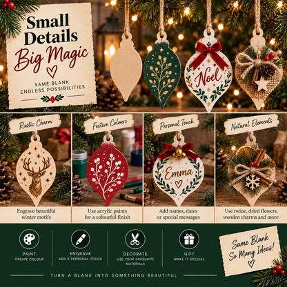 MDF Pointed Christmas Bauble Blank - 2.5 cm to 30 cm
