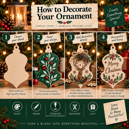 MDF Ornate Christmas Bauble Blank - 2.5cm to 30cm