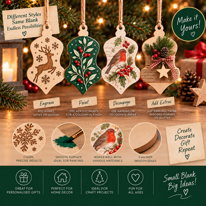 MDF Ornate Christmas Bauble Blank - 2.5cm to 30cm