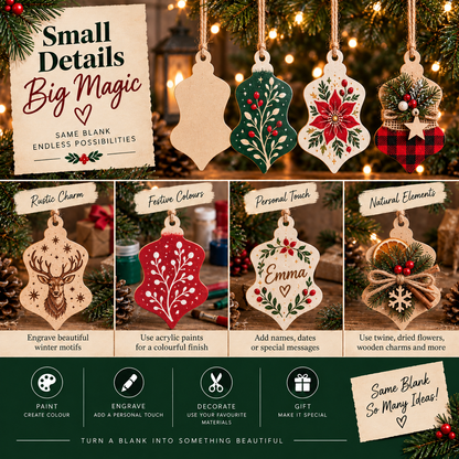 MDF Ornate Christmas Bauble Blank - 2.5cm to 30cm