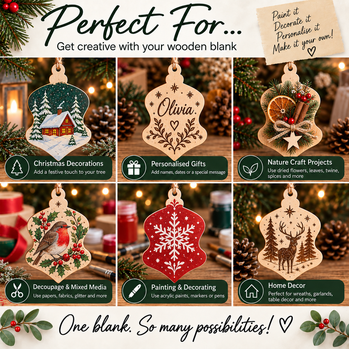 MDF Ornate Christmas Bauble Blank - 2.5cm to 30cm